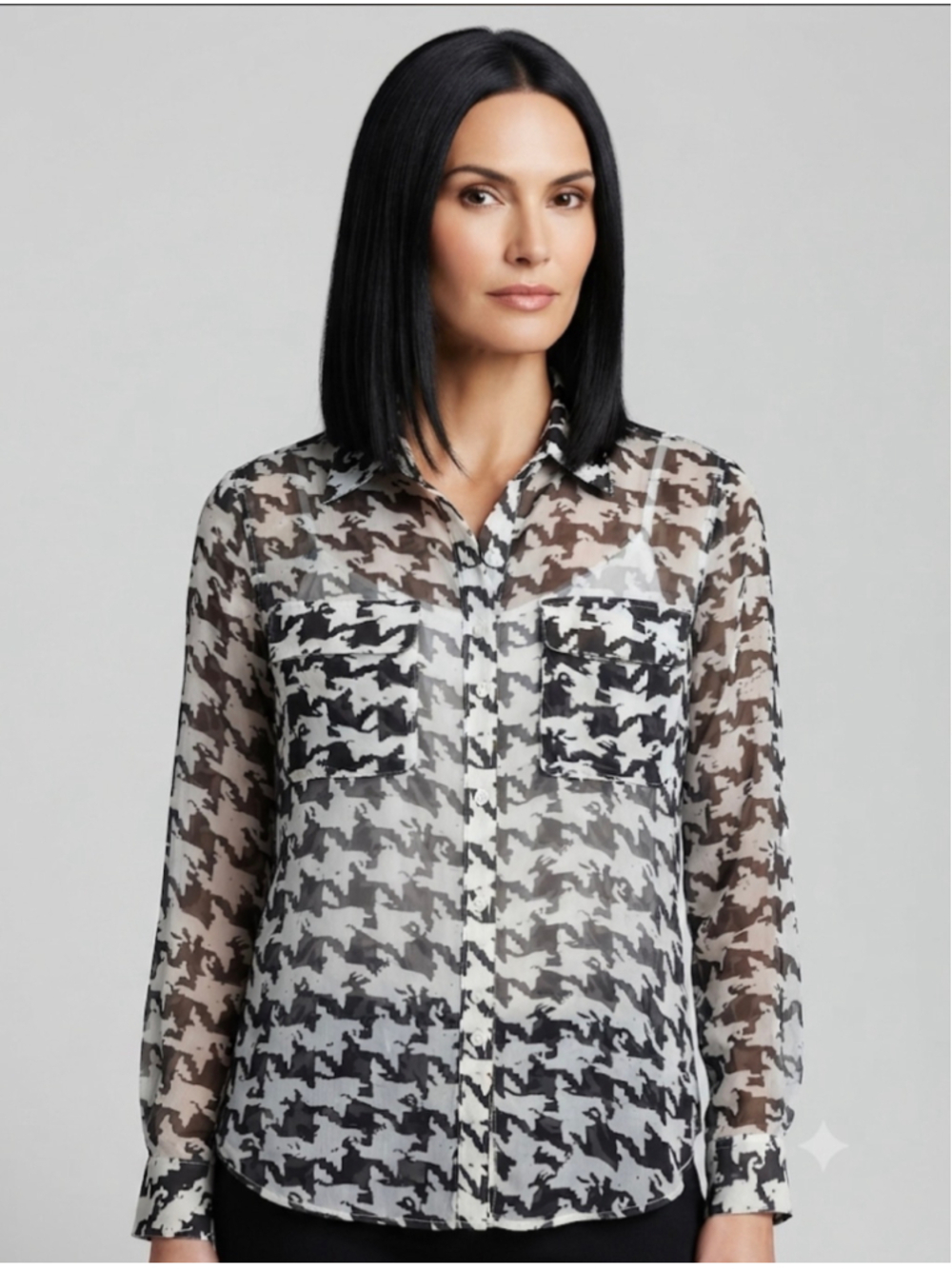 INC International Concepts Button Down Shirt Size 10 Black White